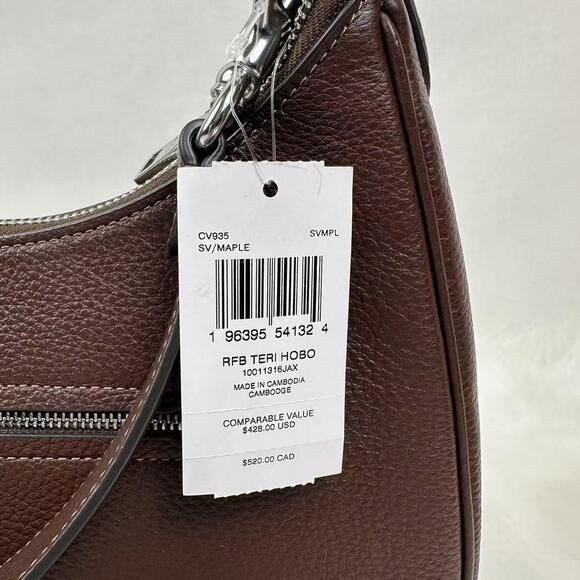 Coach Teri Hobo Bag Shoulder/Crossbody In Leather/Silver/Maple CV935 NWT - Picture 6 of 10